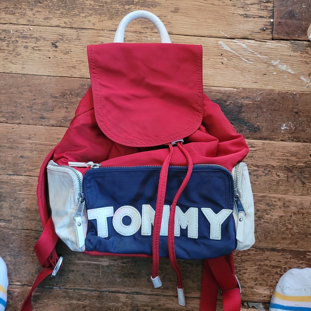 Tommy Hilfiger Mini Backpack Red White Blue Colorblock Vintage 90s‎ Style Nylon